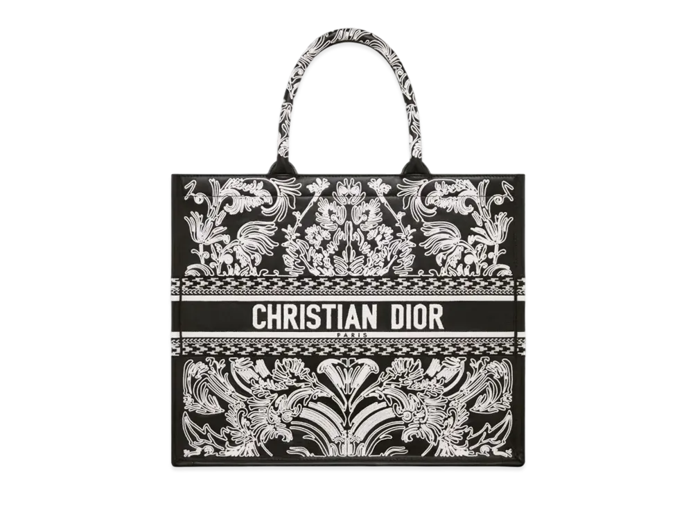 Dior Large Dior Book Tote Lambskin Cornely Effect Ornamental Motif "Black/White"