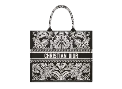 Dior Large Dior Book Tote Lambskin Cornely Effect Ornamental Motif "Black/White"