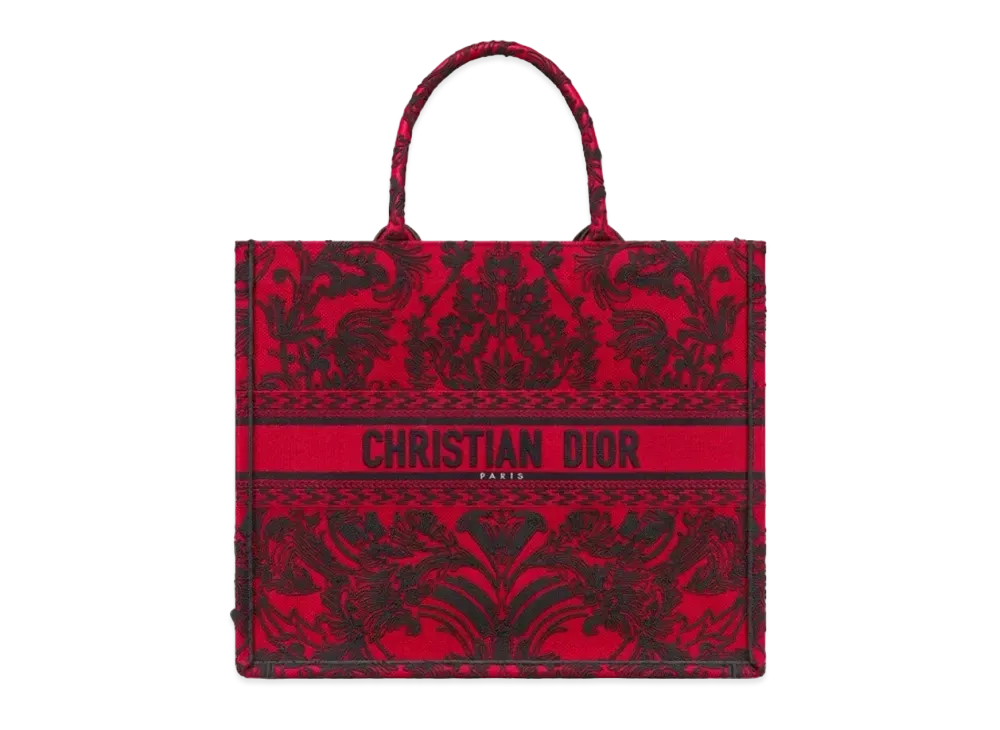 Dior Large Dior Book Tote Ornamental Cornely Effect Embroidery "Red/Black"