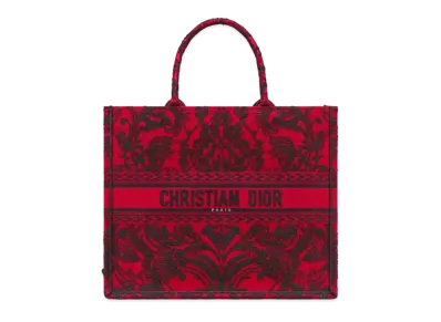 Dior Large Dior Book Tote Ornamental Cornely Effect Embroidery "Red/Black"