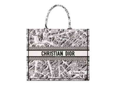 Dior Large Dior Book Tote Plan De Paris Embroidery "White/Black"