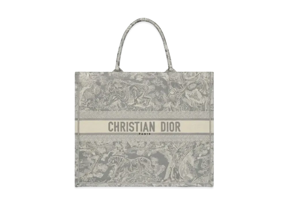 Dior Large Book Tote Toile de Jouy Reverse Embroidery "Gray/Ecru"