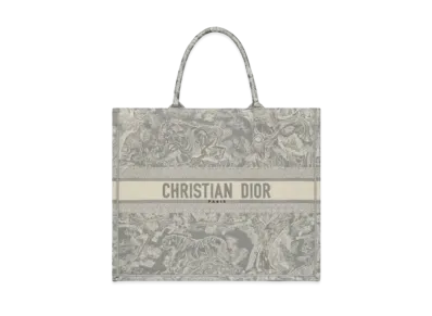 Dior Large Book Tote Toile de Jouy Reverse Embroidery "Gray/Ecru"