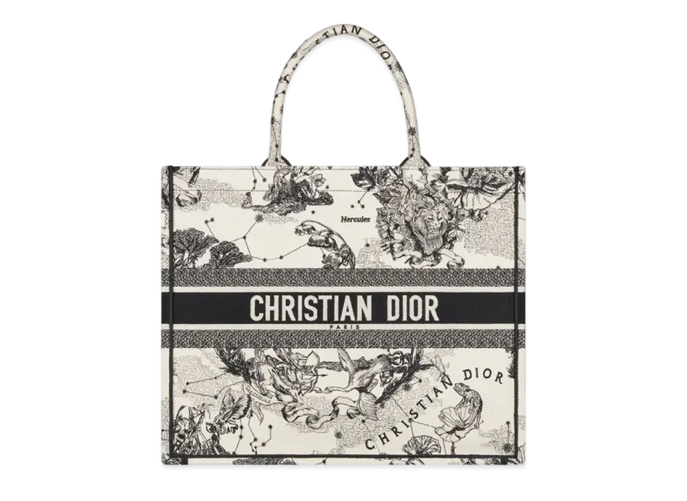 Dior Large Dior Book Tote Toile De Jouy Zodiac Embroidery "Latte/Black"