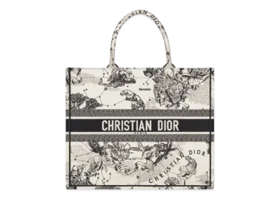 Dior Large Dior Book Tote Toile De Jouy Zodiac Embroidery "Latte/Black"
