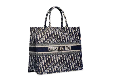 Dior Book Tote Large Bag Oblique Embroidery "Ecru/Blue"