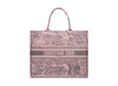 Dior Large Dior Book Tote Toile de Jouy Sauvage Embroidery "Pink/Gray"