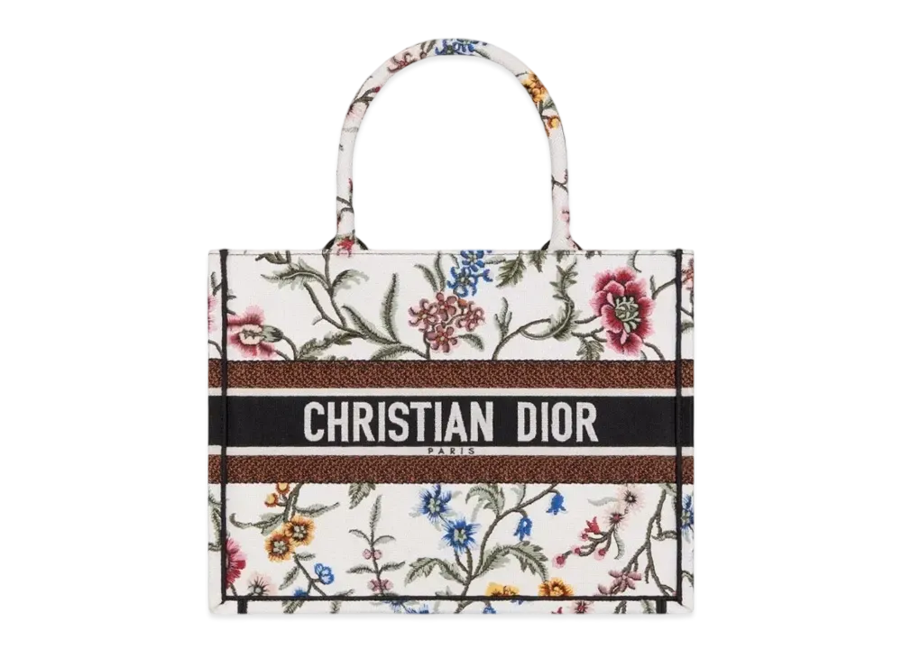 Dior Medium Book Tote Bag Dior Petites Fleurs Embroidery "Multicolor"
