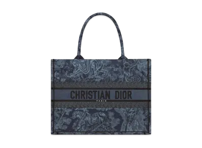 Dior Medium Dior Book Tote Toile de Jouy Embroidery "Denim Blue"