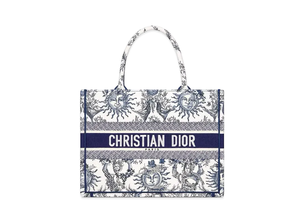 Dior Medium Dior Book Tote Toile de Jouy Soleil Embroidery "White/Navy Blue"
