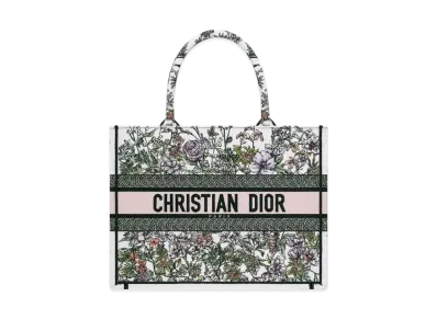 Dior Medium Dior Book Tote D-Floral Embroidery "White Multicolor"