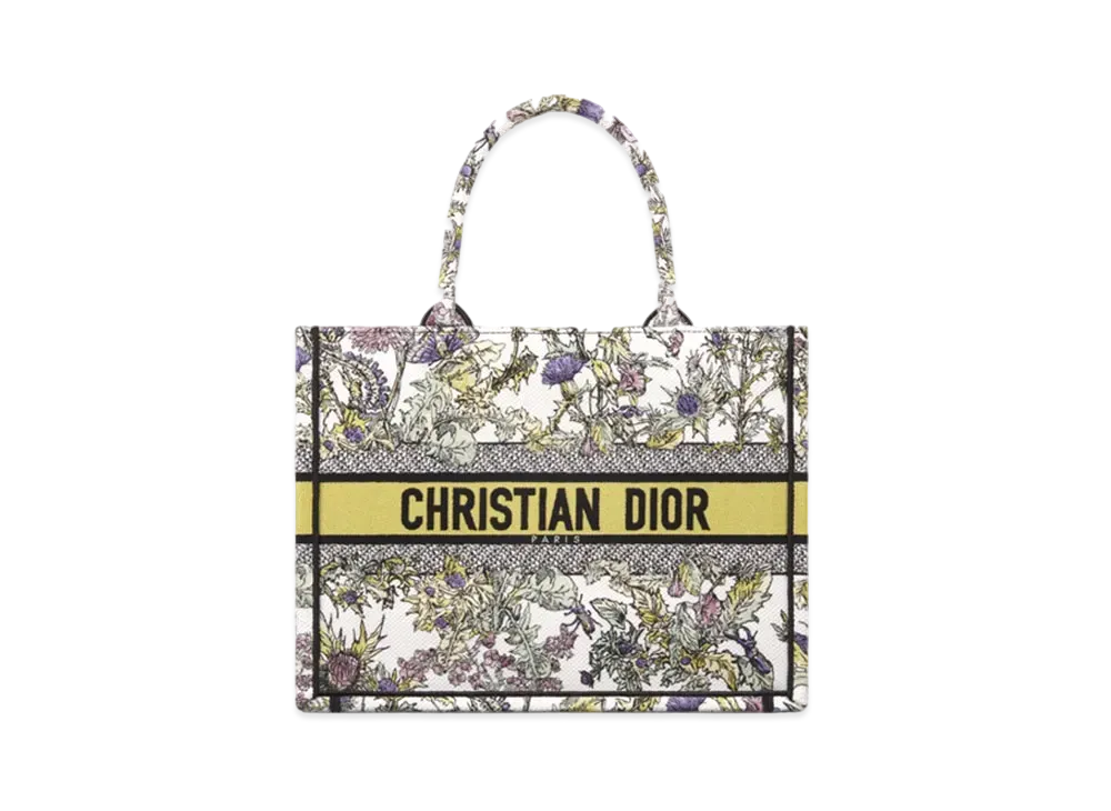 Dior Medium Dior Book Tote Embroidery with Dior Chardons Motif (36 x 27.5 x 16.5cm) "Latte/Yellow/Multicolor"