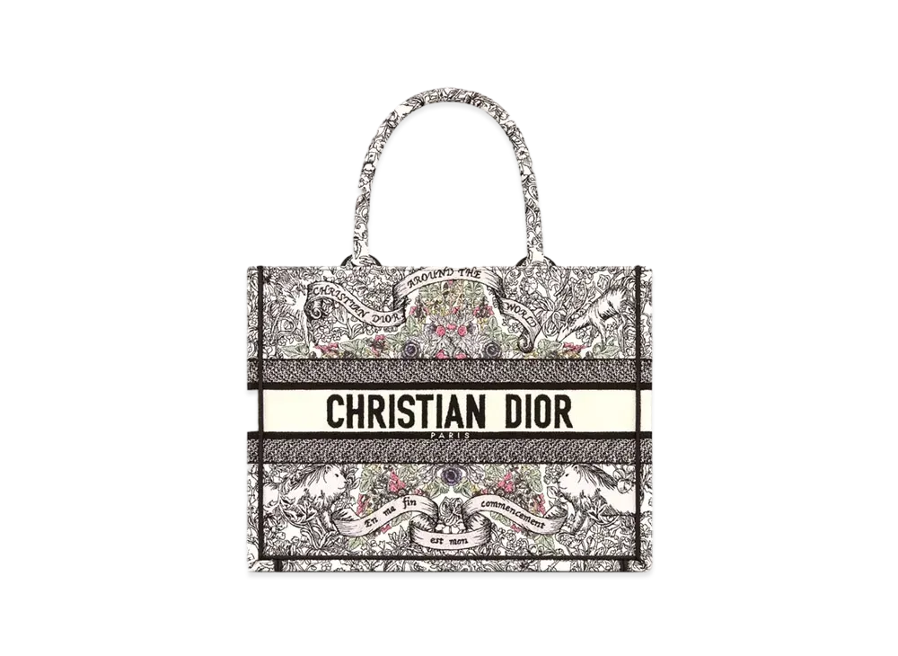 Dior Medium Dior Book Tote Embroidery with Dior Around the World Motif (36 x 27.5 x 16.5cm) "Latte/Multi Color"