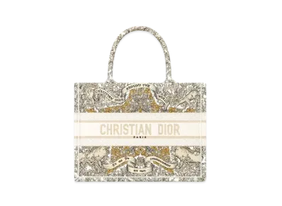 Dior Medium Dior Book Tote Embroidery with Dior Around the World Motif (36 x 27.5 x 16.5 cm) "Latte/Gold"
