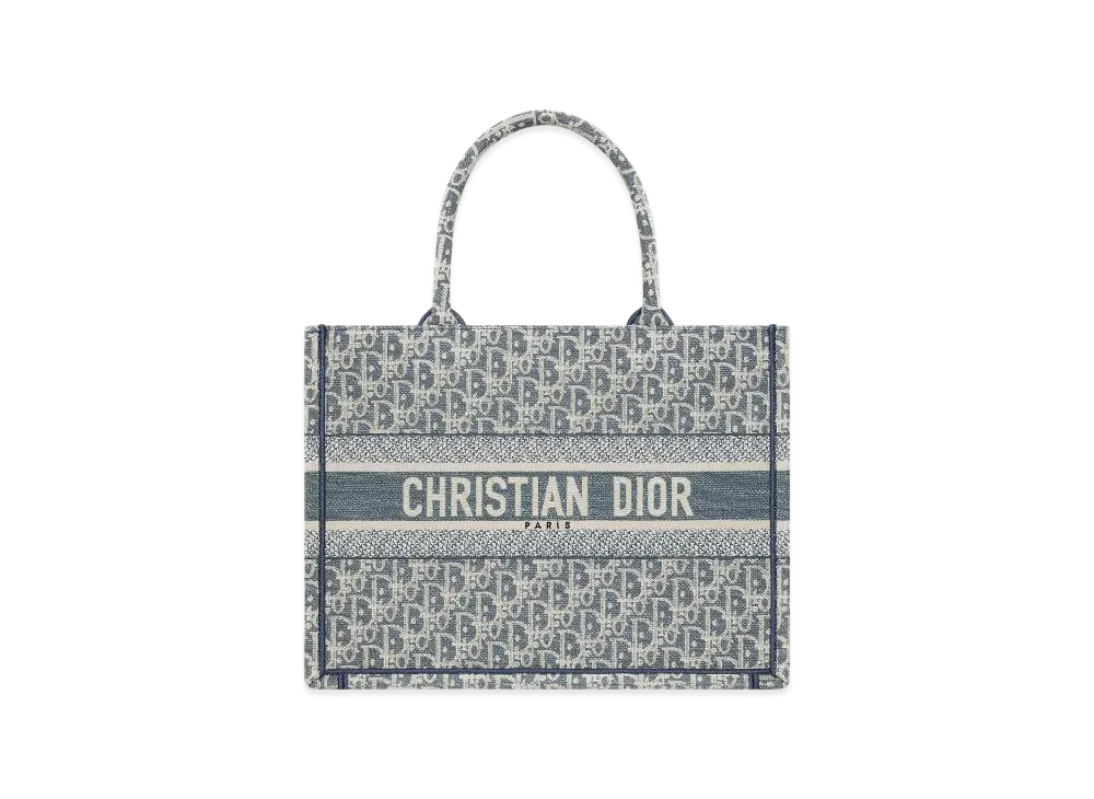 Dior Medium Dior Book Tote Dior Oblique Chambray-Effect Embroidery "Blue"