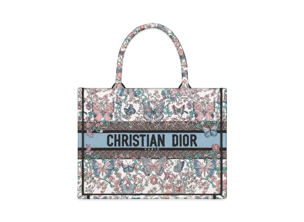 Dior Medium Dior Book Tote Toile de Jouy Papillon Embroidery "White/Blue"