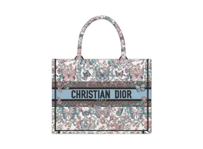 Dior Medium Dior Book Tote Toile de Jouy Papillon Embroidery "White/Blue"