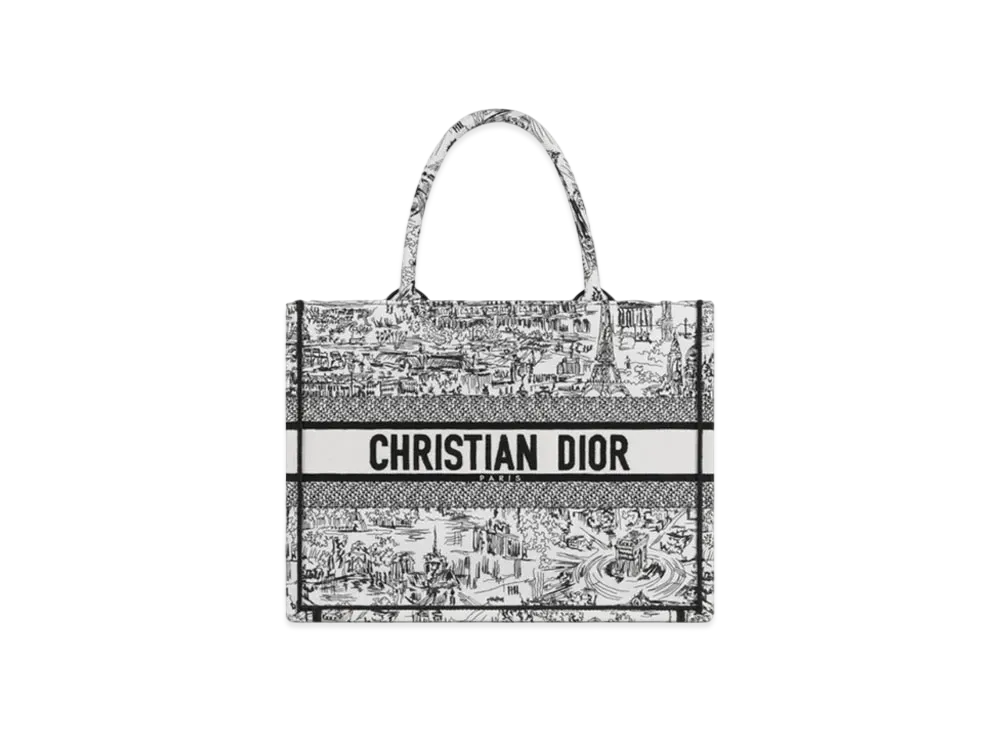 Dior Medium Dior Book Tote Paris Allover Embroidery "White/Black"