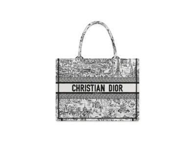 Dior Medium Dior Book Tote Paris Allover Embroidery "White/Black"