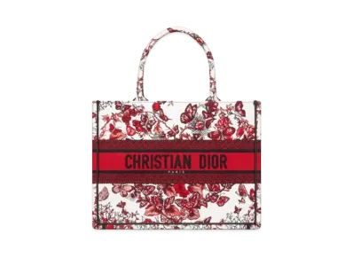 Dior Medium Book Tote Le Coeur des Papillons Embroidery "White/Red"
