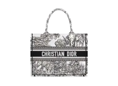 Dior Medium Book Tote Toile de Jouy Voyage Embroidery "White/Black"
