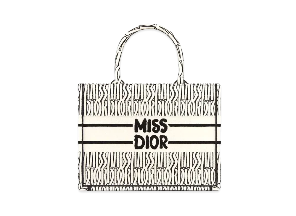 Dior Medium Dior Book Tote Miss Dior Allover Embroidery (36 x 27.5 x 16.5 cm) "White/Black"