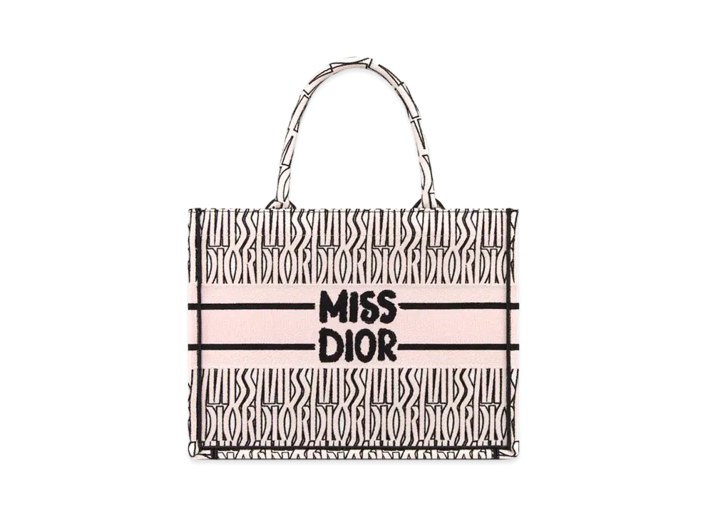 Dior Medium Dior Book Tote Miss Dior Allover Embroidery (36 x 27.5 x 16.5 cm) "Pail Pink/White"