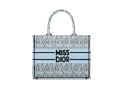 Dior Medium Dior Book Tote and Miss Dior Allover Embroidery (36 x 27.5 x 16.5 cm) "Pail Blue/Black"