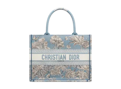 Dior Dioriviera Medium Dior Book Tote Toile de Jouy Palms Embroidery "Celestial Blue/White"