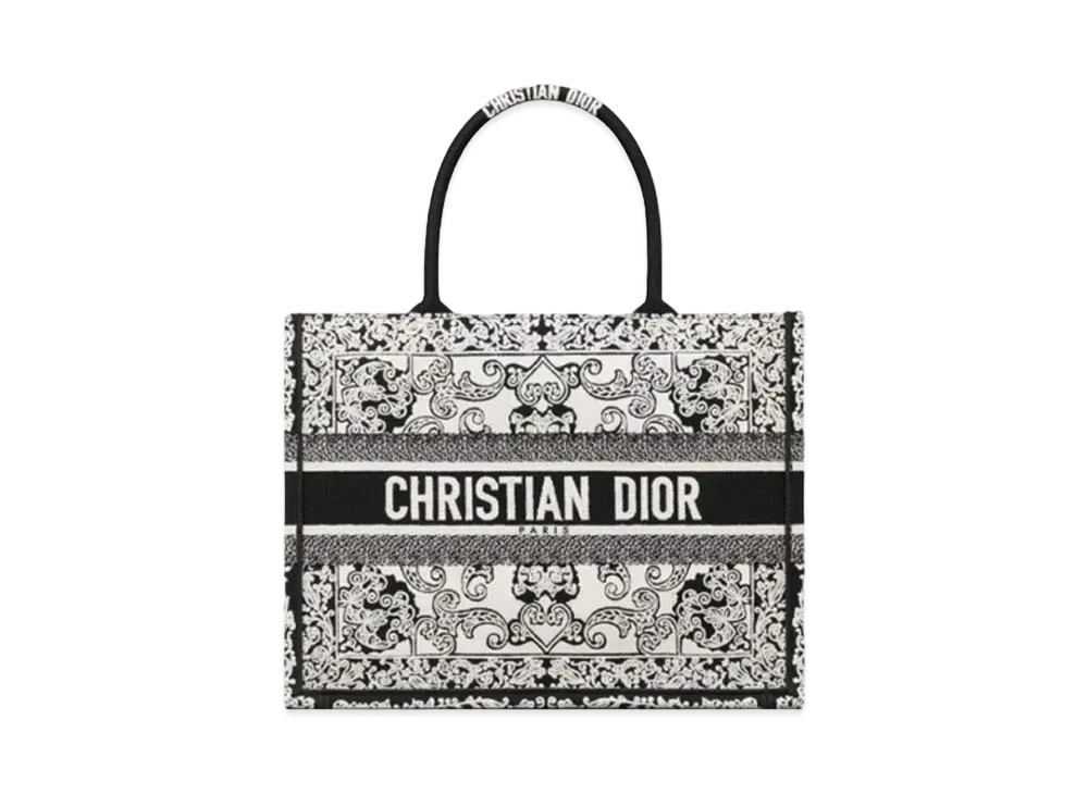 Dior Medium Book Tote Dior Bandana Embroidery "White/Black"