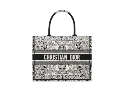 Dior Medium Book Tote Dior Bandana Embroidery "White/Black"