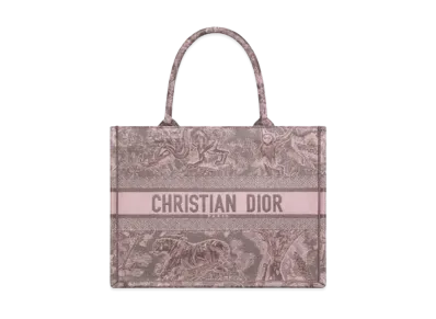 Dior Medium Dior Book Tote Toile de Jouy Reverse Embroidery "Gray/Pink"