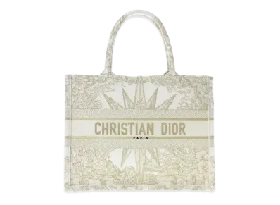 Dior Medium Dior Book Tote Reve Dinfini Embroidery Tone Metallic Threads "White/Gold"