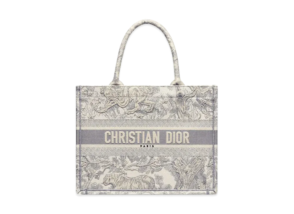 Dior Medium Book Tote Toile de Jouy Embroidery "Ecru/Gray"