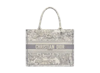 Dior Medium Book Tote Toile de Jouy Embroidery "Ecru/Gray"