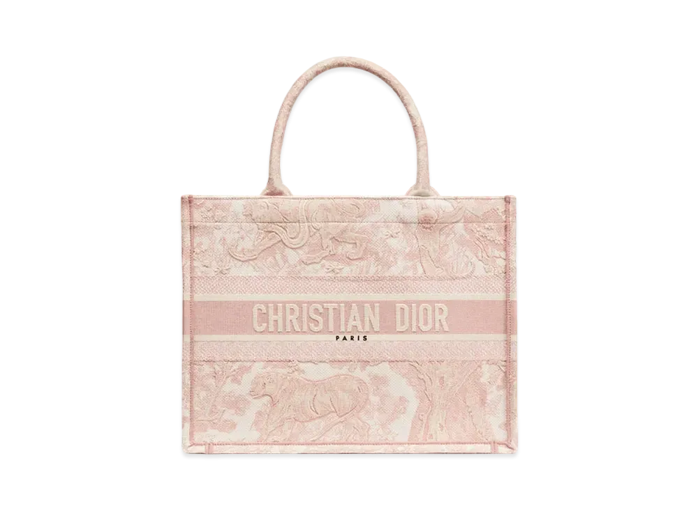 Dior Medium Book Tote Toile de Jouy Embroidery "Ecru/Pink"
