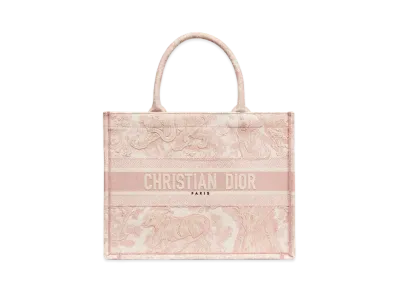 Dior Medium Book Tote Toile de Jouy Embroidery "Ecru/Pink"
