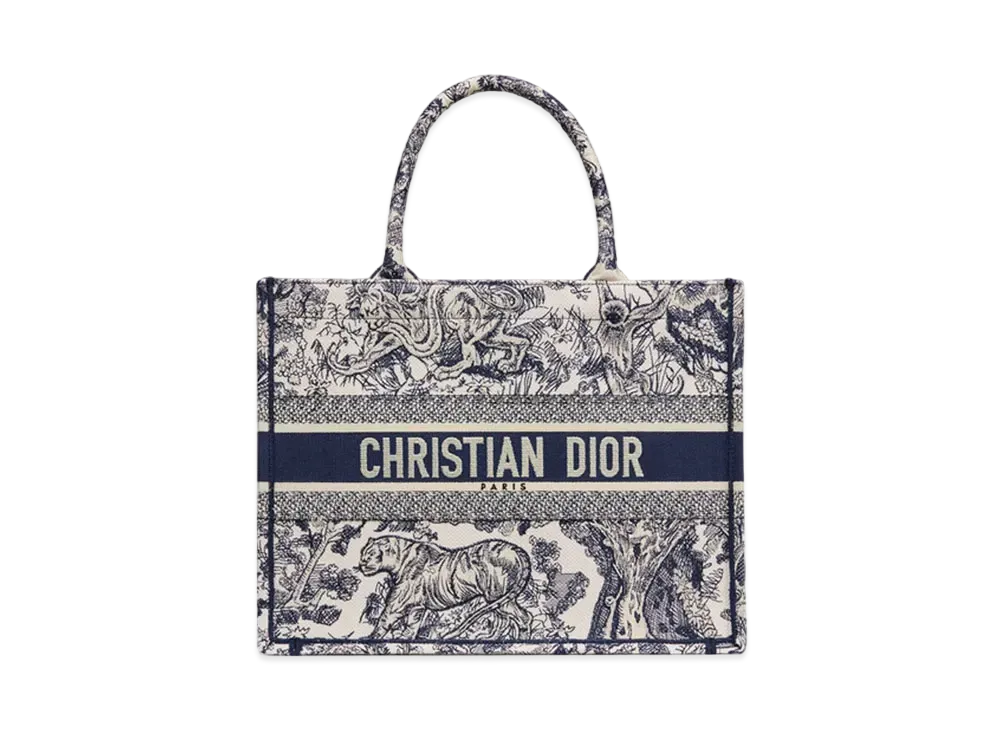 Dior Medium Book Tote Toile de Jouy Embroidery "Ecru/Blue"
