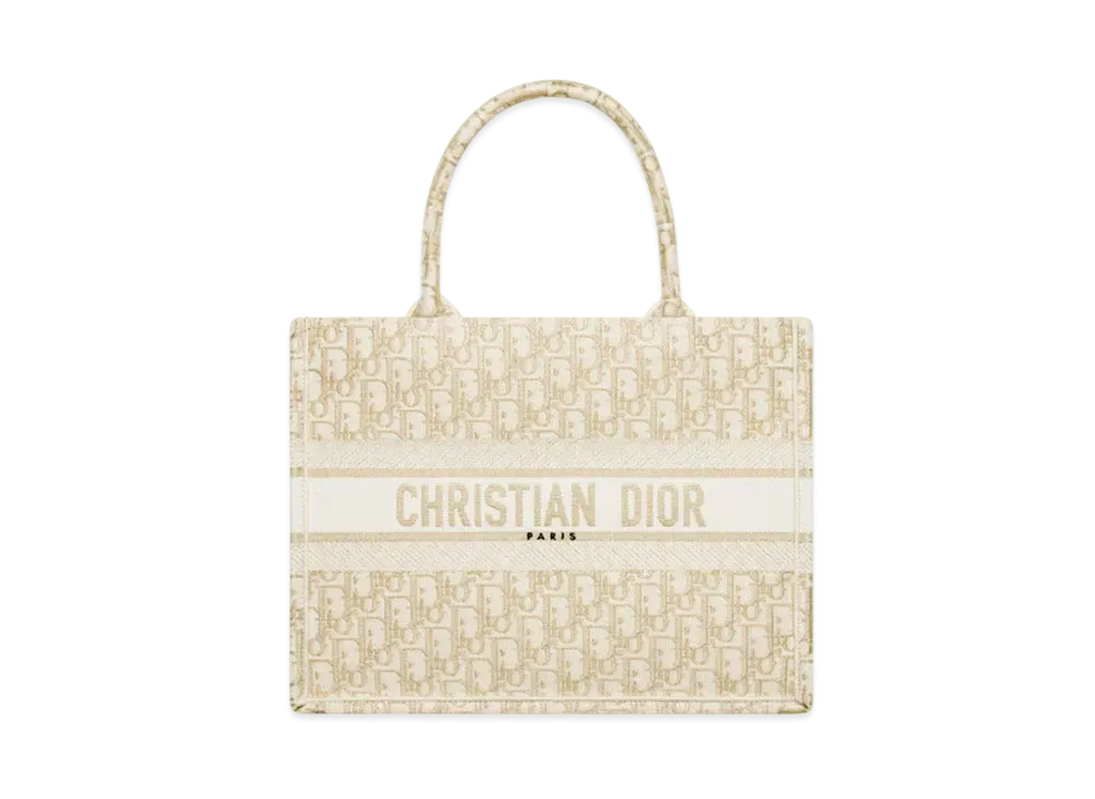 Dior Medium Dior Book Tote Dior Oblique Embroidery (36 x 27.5 x 16.5cm) "White/Gold"