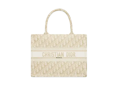 Dior Medium Dior Book Tote Dior Oblique Embroidery (36 x 27.5 x 16.5cm) "White/Gold"