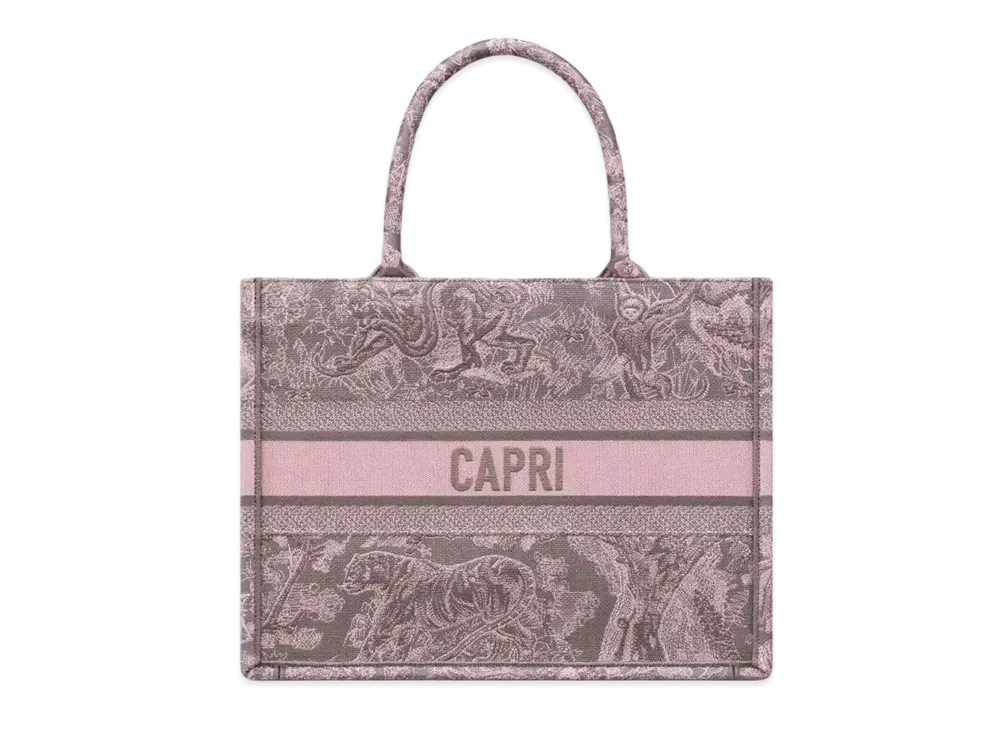 Dior Medium Dior Book Tote Toile De Jouy Reverse Capri Embroidery "Gray/Pink"