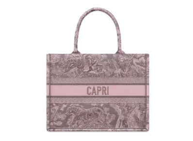 Dior Medium Dior Book Tote Toile De Jouy Reverse Capri Embroidery "Gray/Pink"