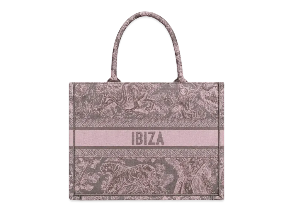 Dior Medium Dior Book Tote Toile De Jouy Reverse Ibiza Embroidery "Gray/Pink"
