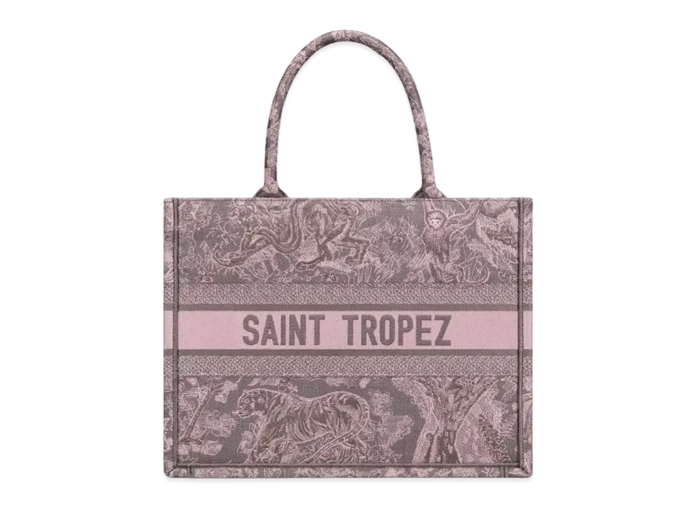 Dior Medium Dior Book Tote Toile De Jouy Reverse Saint Tropez Embroidery "Gray/Pink"