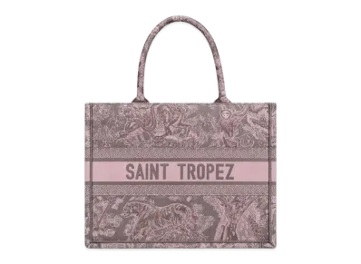 Dior Medium Dior Book Tote Toile De Jouy Reverse Saint Tropez Embroidery "Gray/Pink"