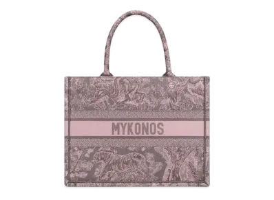 Dior Medium Dior Book Tote Toile De Jouy Reverse Mykonos Embroidery "Gray/Pink"