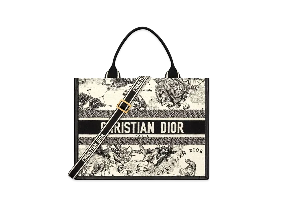 Dior Medium Dior Book Tote Dior Zodiac Embroidery with Black Calfskin (36.5 x 28 x 16.5cm) "Latte/Black"