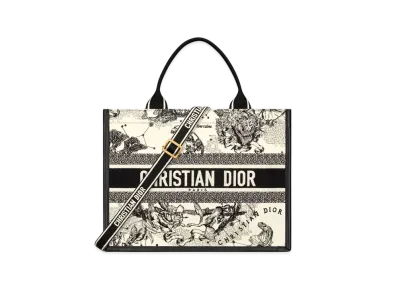 Dior Medium Dior Book Tote Dior Zodiac Embroidery with Black Calfskin (36.5 x 28 x 16.5cm) "Latte/Black"
