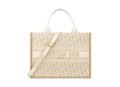 Dior Medium Dior Book Tote Dior Oblique Embroidery and Calfskin (36.5 x 28 x 16.5 cm) "Natural"