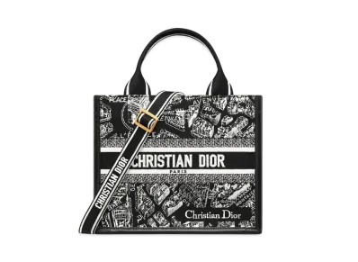 Dior Small Dior Book Tote Plan de Paris Embroidery with Calfskin (26.5 x 22 x 14 cm) "Black/White"